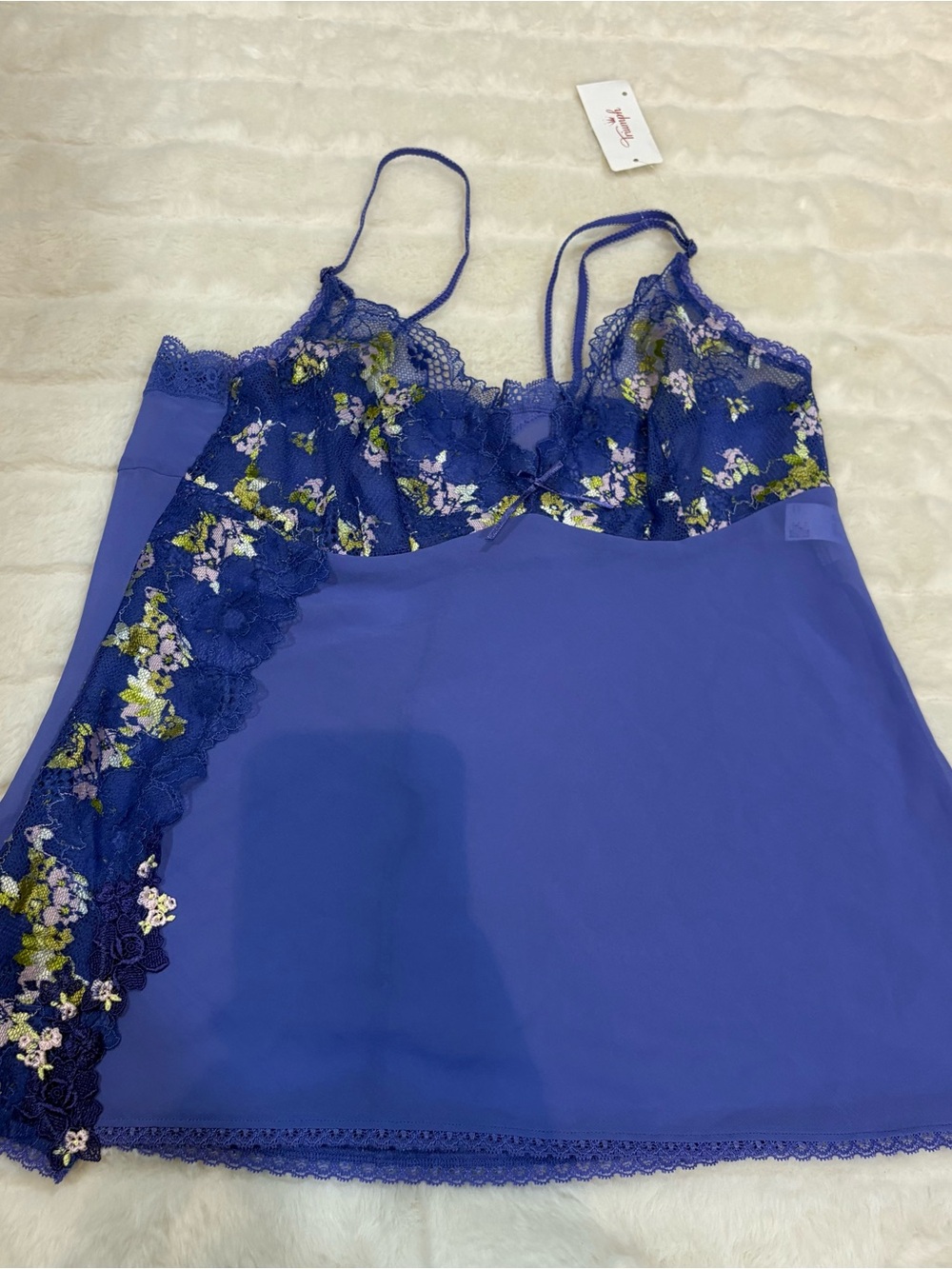 Lace Trim Floral Chemise - purple